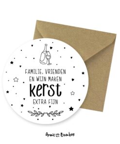 Kerstkaart familie vrienden en wijn AwtB