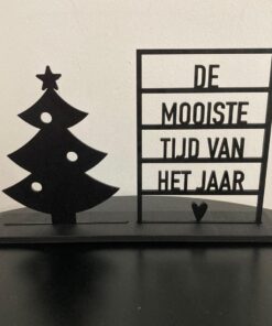 Houten element Mooiste tijd van het jaar kerstfeest kerstman feestdagen samen met houten kerstboom in standaard